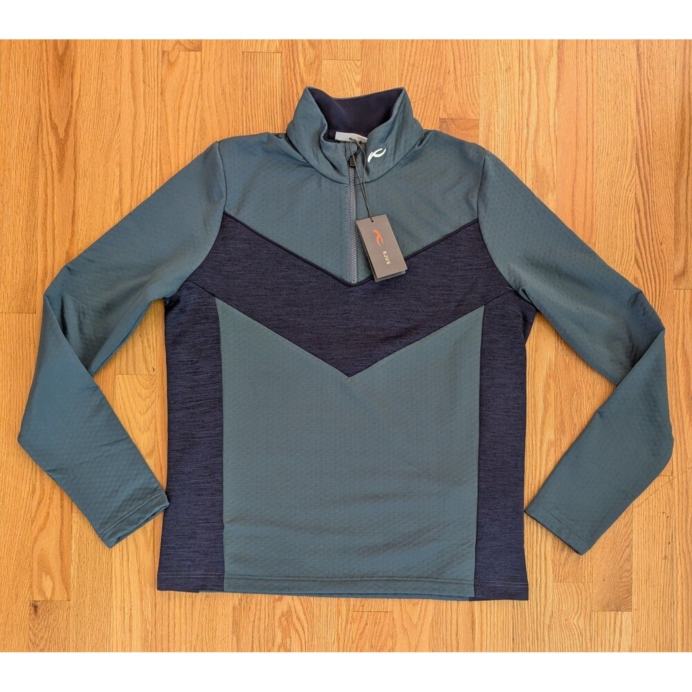 NWT KJUS Damon Midlayer Half-Zip Men’s S 48 Blue Polyester Wool Golf Pullover